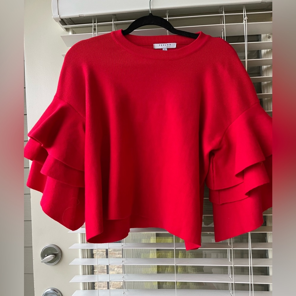 Red Flutter sleeve sweater